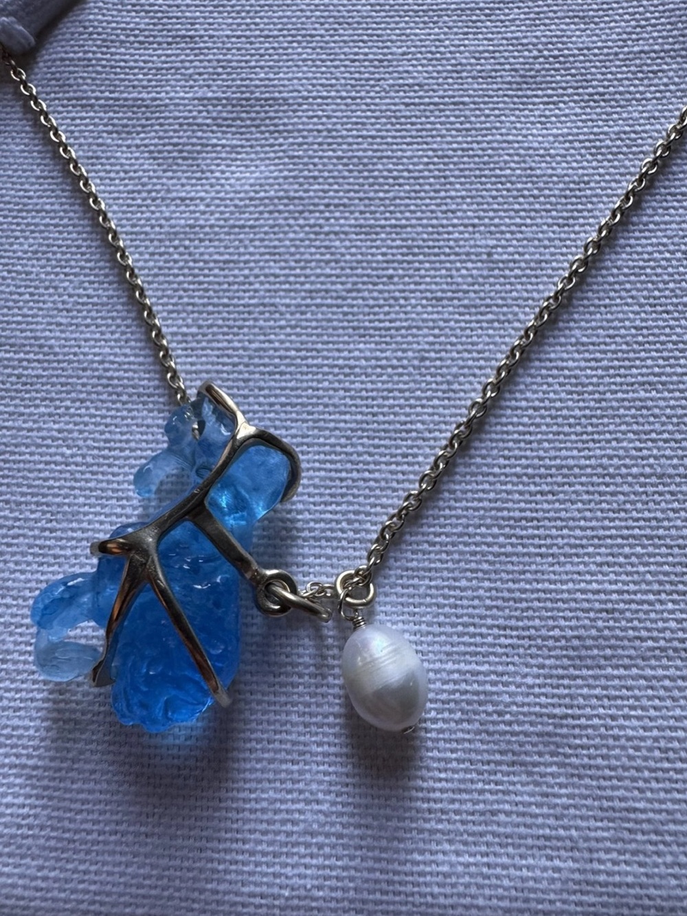 Dior Blue Crystal and Pearl Pendant Necklace